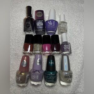 13 Nail Products (11 PC Nail Polish 1 Brush Cleanser 1 Instant Activator) USED